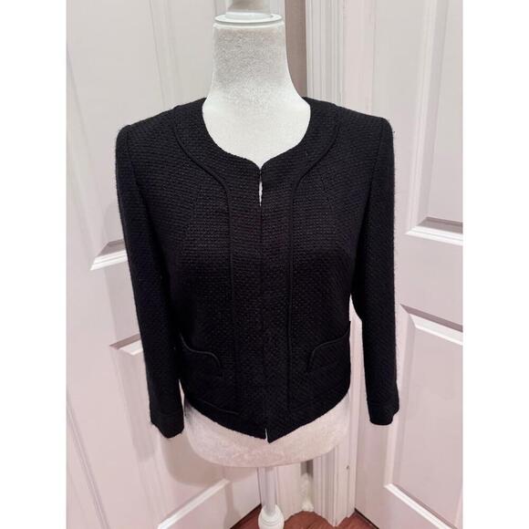 Banana Republic Black Textured Collarless Long Sleeve Designer Style Jacket 4P - Picture 1 of 5